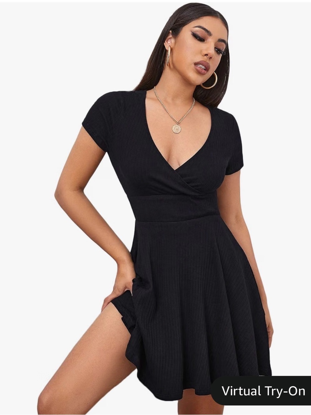 Black V-Neck Dress Verdusa XXL